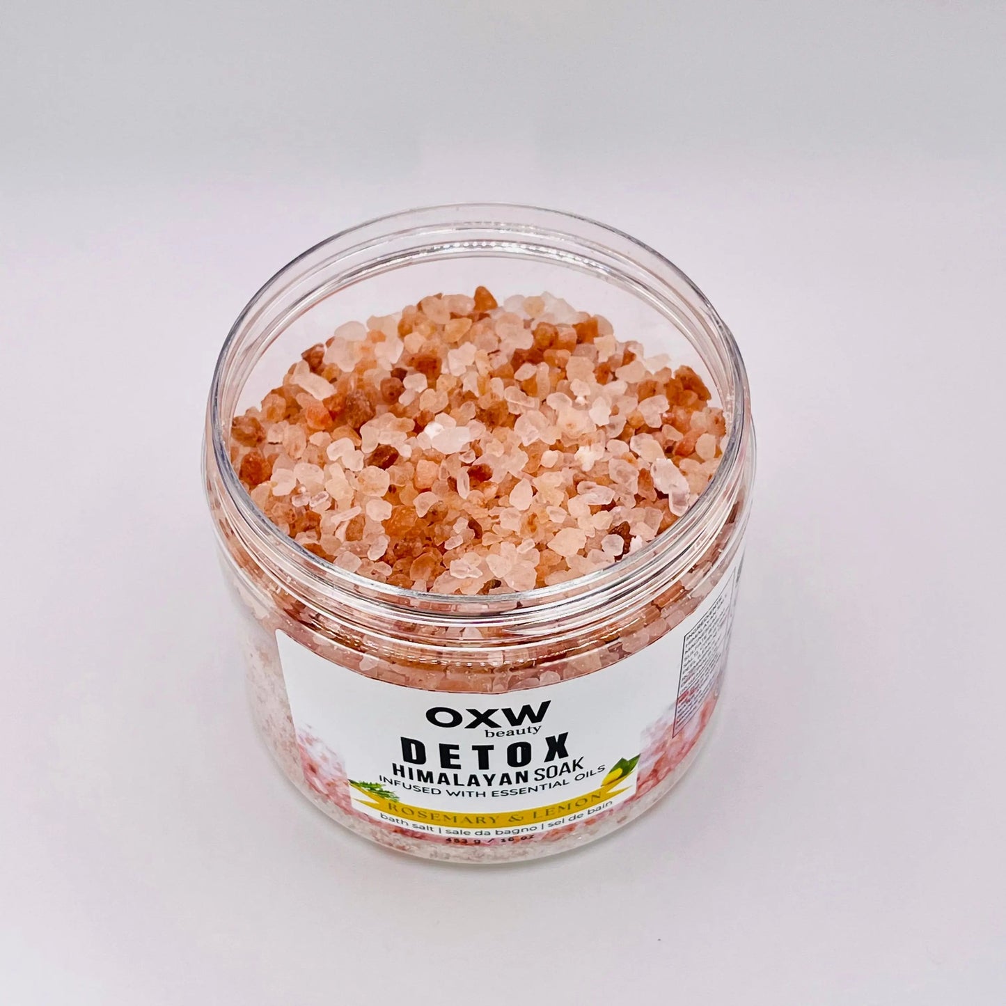 Detox+ Himalayan Epsom Bath Salt Infused with Rosemary and Lemon Essential Oils 1 lb Jar