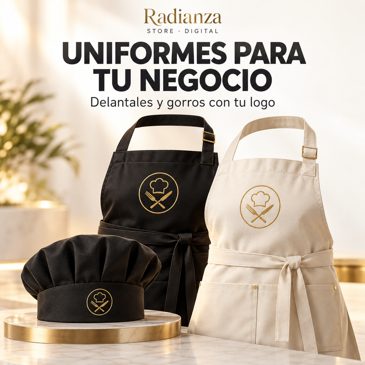 Uniformes para restaurantes: delantales y gorros personalizados con tu logo